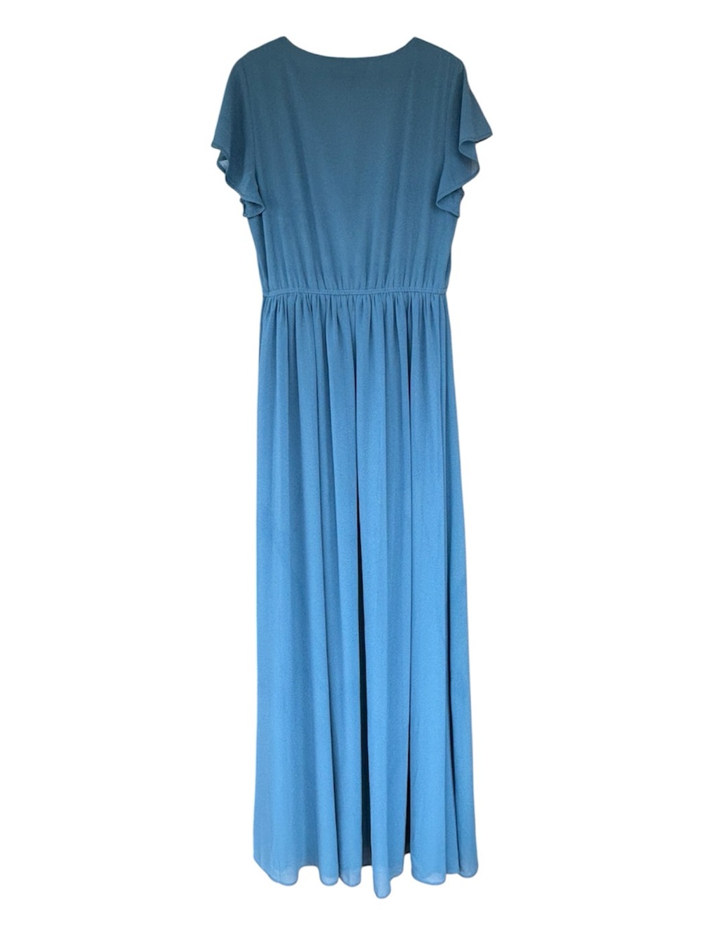 Lulus Lost in the Moment Slate Blue Maxi Dress Flutter Sleeve Front Slit Size S - Picture 3 of 12